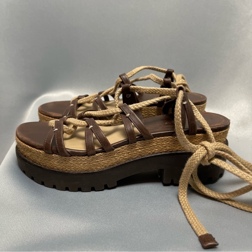 Michael Kors Brown Beige Platform Flatform Lace Up Sandals - Size 7.5, EU 37.5 - Picture 2 of 14